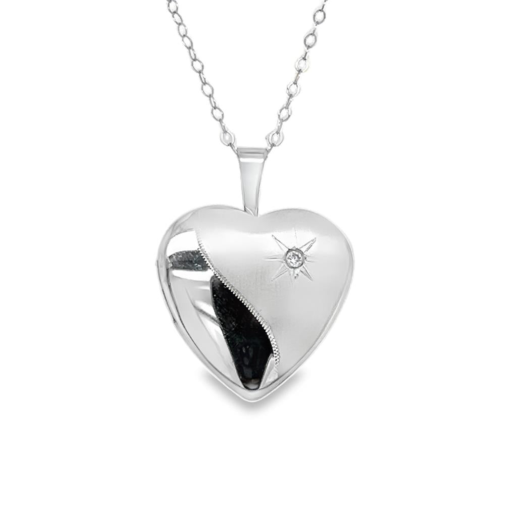 Estate White 10 Karat Polished/Satin Heart Locket Necklace