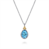 Lady's Two-Tone Sterling Silver/14 Karat Bezel Set Drop Pendant Cable