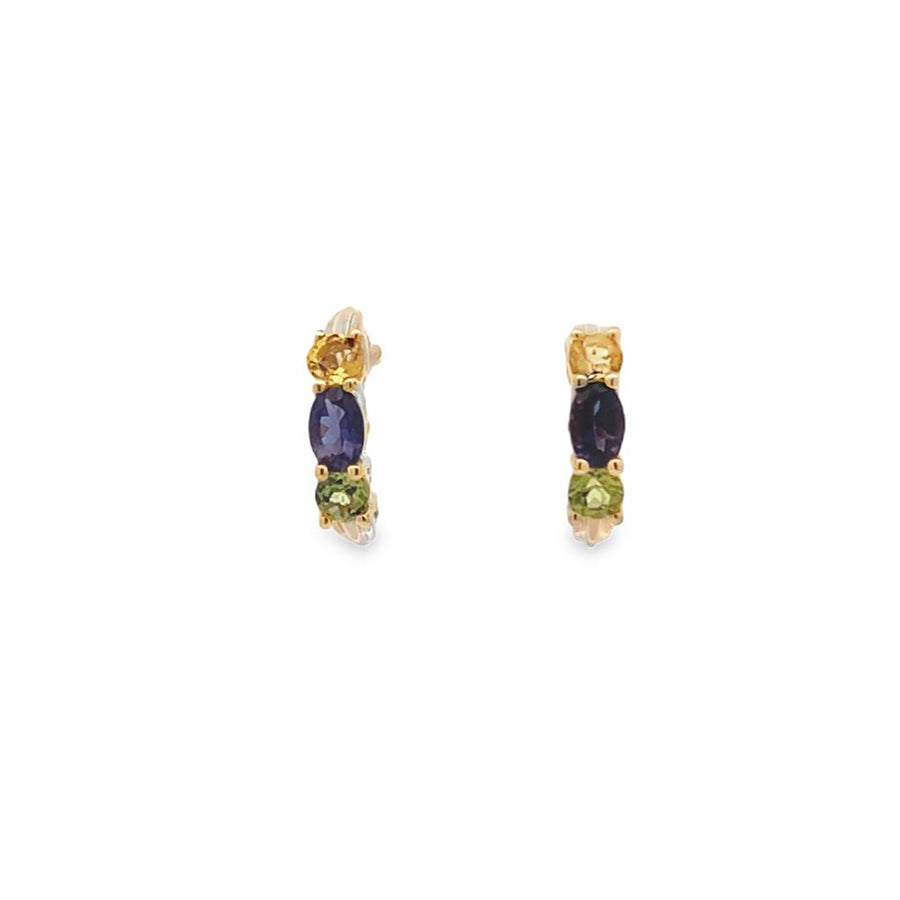 Estate Multi-Colour Gemstone "J" Hoop Earrings