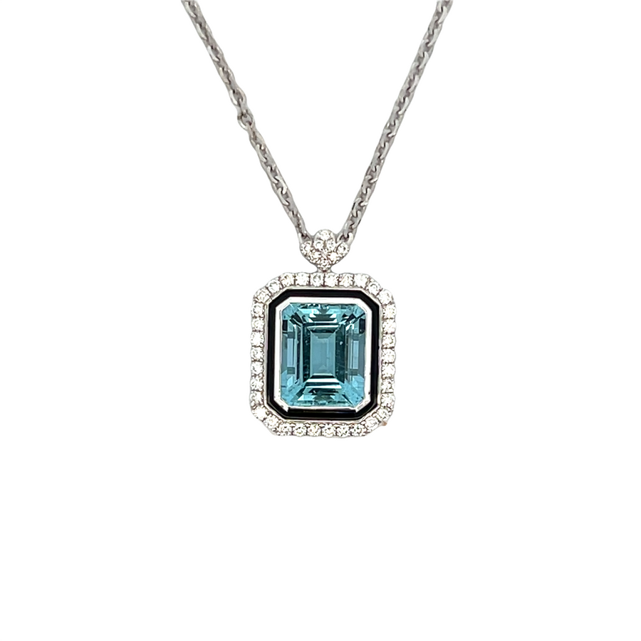 Aquamarine & Diamond Halo Pendant