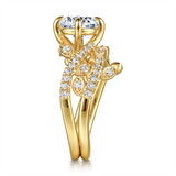 Lady's Yellow 14 Karat Leaf Style Open Diamond Wedding Band With Milig