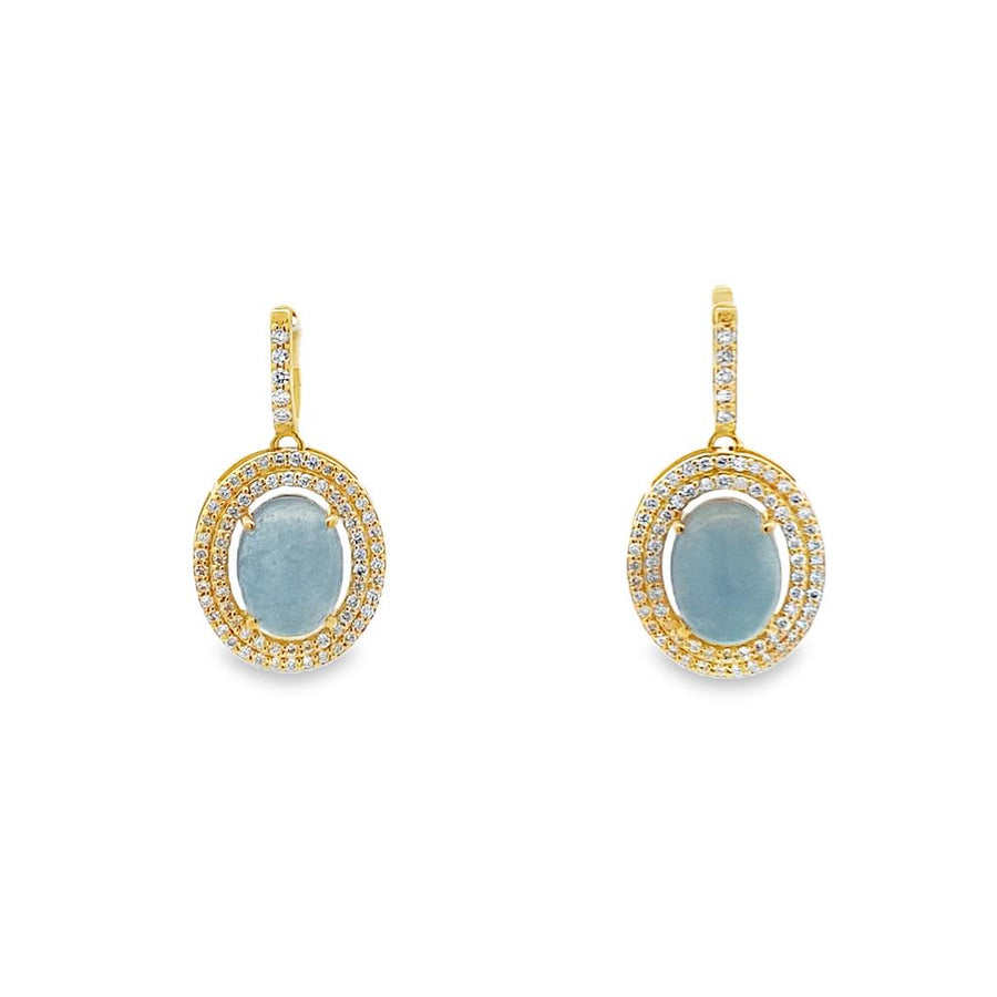Cabochon Aguamarine and Diamond Earrings
