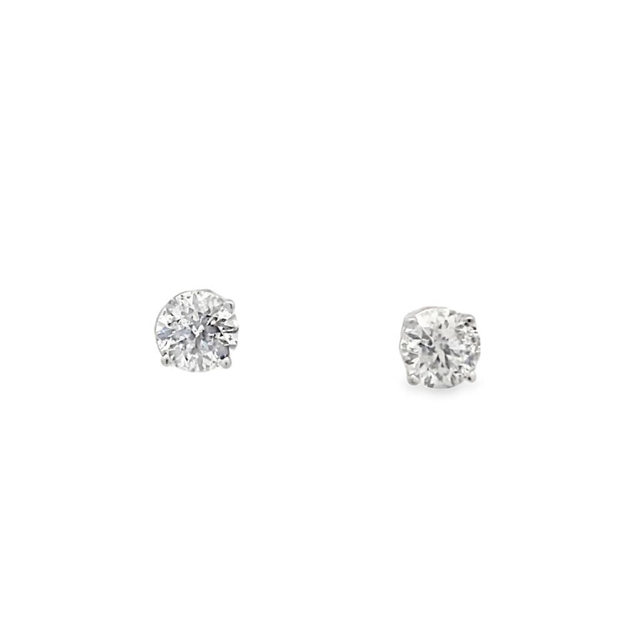 14 Karat White Gold Round Diamond Earrings Estate Jewelry With 2 = 2.0