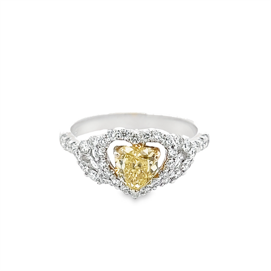 Estate Heart Shape Yellow Diamond Halo Ring
