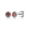 Gabriel & Co. Fashion 14K White Gold Halo Garnet and Diamond Stud Earring