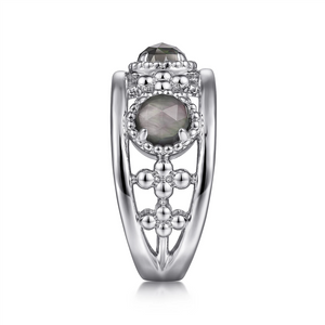 Gabriel & Co. Silver 925 Sterling Silver Rock Crystal and Black Mother of Pearl Bujukan Ring