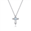 Gabriel & Co. Fashion Sterling Silver Round Sky Blue Topaz Cross Necklace