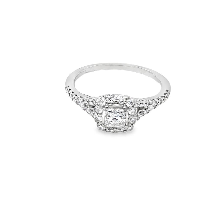 Princess Cut Diamond Split Shank Halo Ring