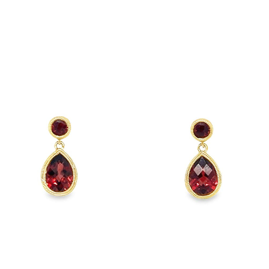 Lady's Yellow 14 Karat Milgrain Bezel Drop Stud Earrings 2 1.99tw Pear