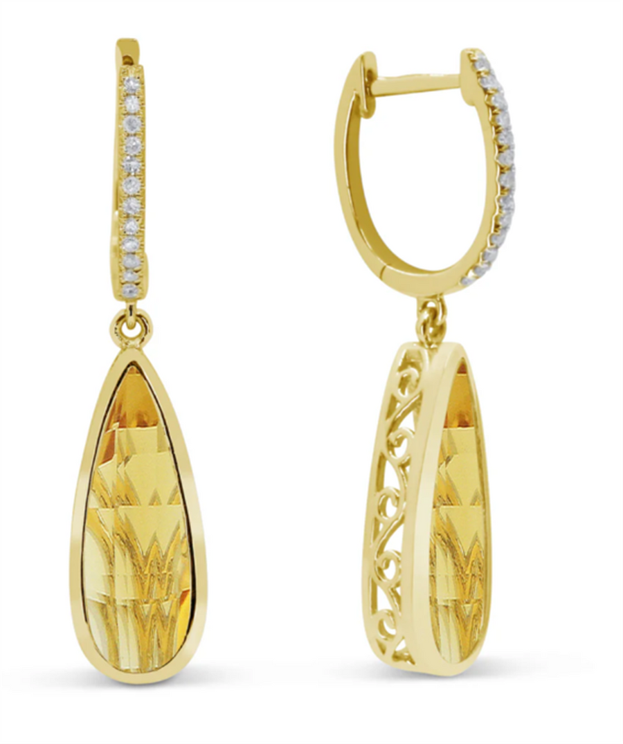 Lady's Yellow 14 Karat Elongated Earrings With 2=3.25TW Pear Citrines