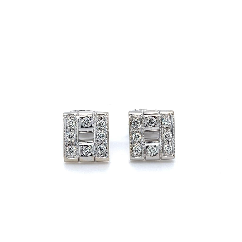 White 18 Karat Square Diamond Earrings Estate Jewelry With 16=0.24Tw Round H/I Si1/Si2 Diamonds Gram Weight: 6