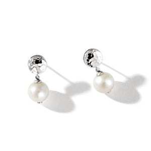 John Hardy Classic Chain Hammered Silver Earrings with 9-9.5mm Fresh Water Pearl