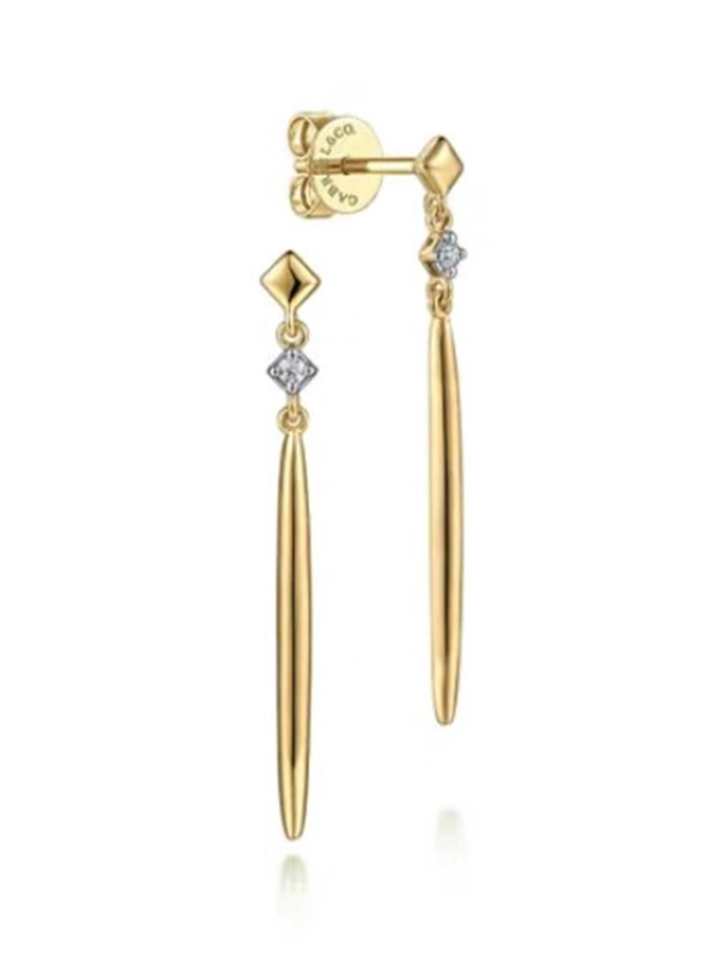 Lady's Yellow 14 Karat Diamond Spike Drop Earrings 2 = 0.04tw Round H/