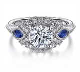 Gabriel & Co. Sapphire and Diamond Engraved Vintage Style Engagement Ring Mounting
