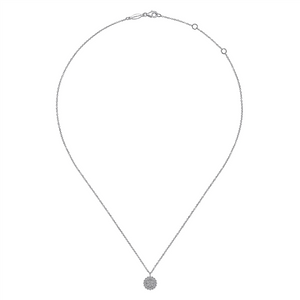 Gabriel & Co. Fashion 14K White Gold Round Diamond Cluster Pendant Necklace with Bujukan Frame