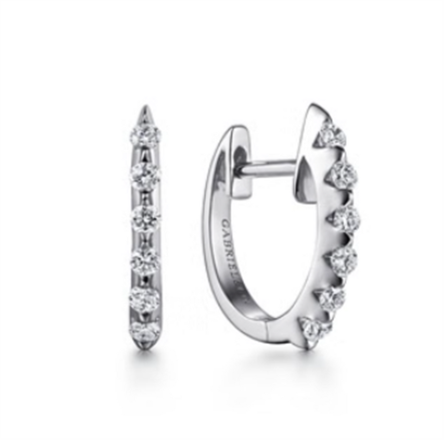 Lady's White 14 Karat Slim Scallpoed Huddie Earrings Lusso Collection