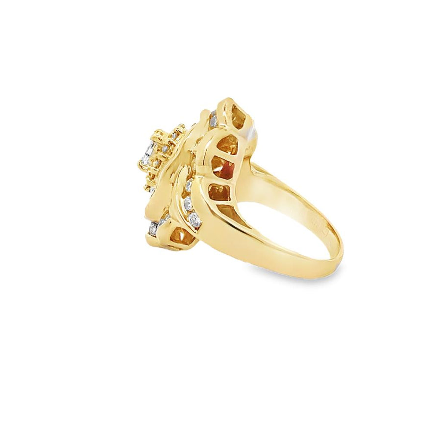 Yellow 14 Karat Channel and Prong Set Diamond Cluster Ring