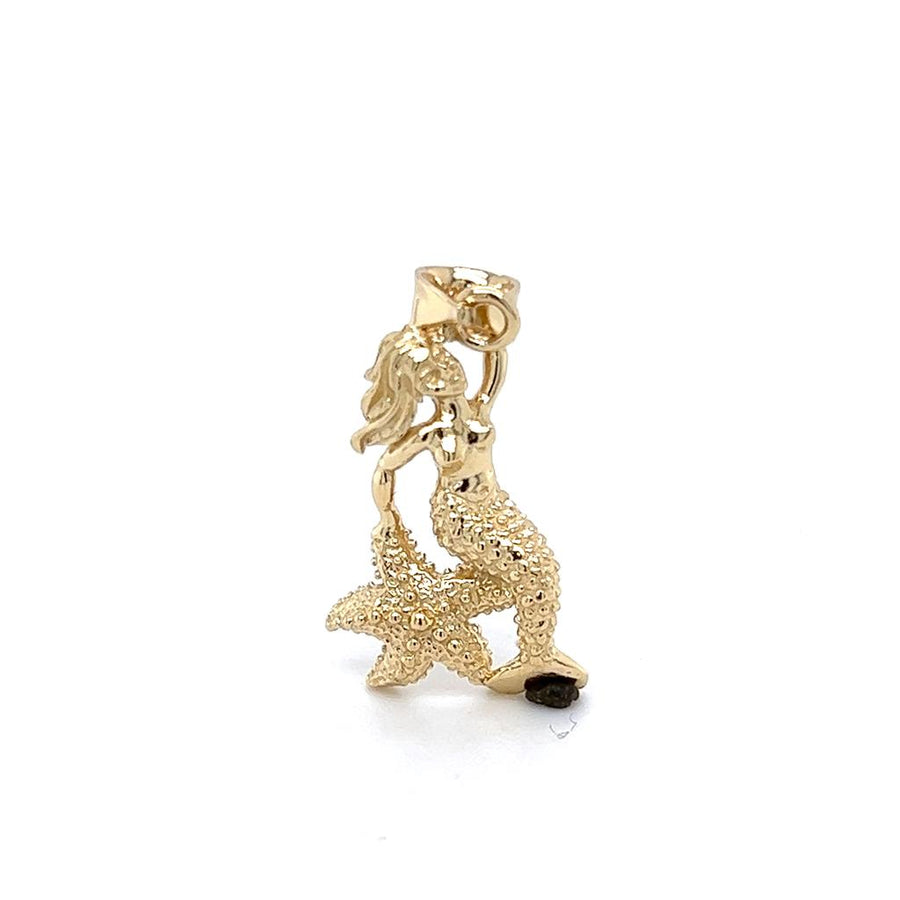 Yellow 14 Karat Mermaid on Starfish Charm