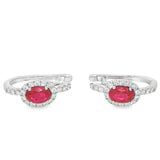 Lady's White 14 Karat Halo Hoops Earrings 2=1.05tw Oval Red Strong Rub