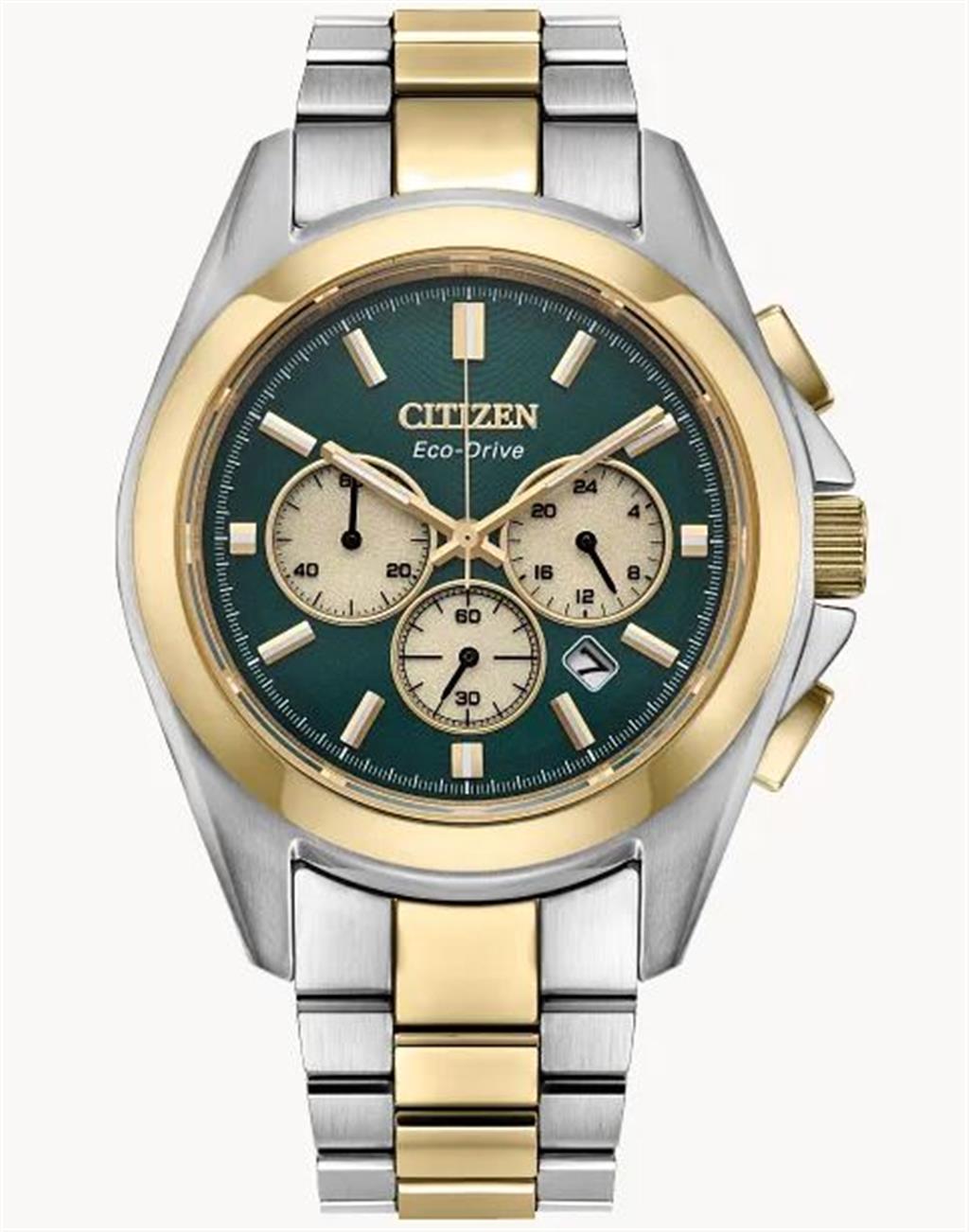 Two-Tone Stainlesssteel Men's Watch with a Green Dial, "Sport Luxury"