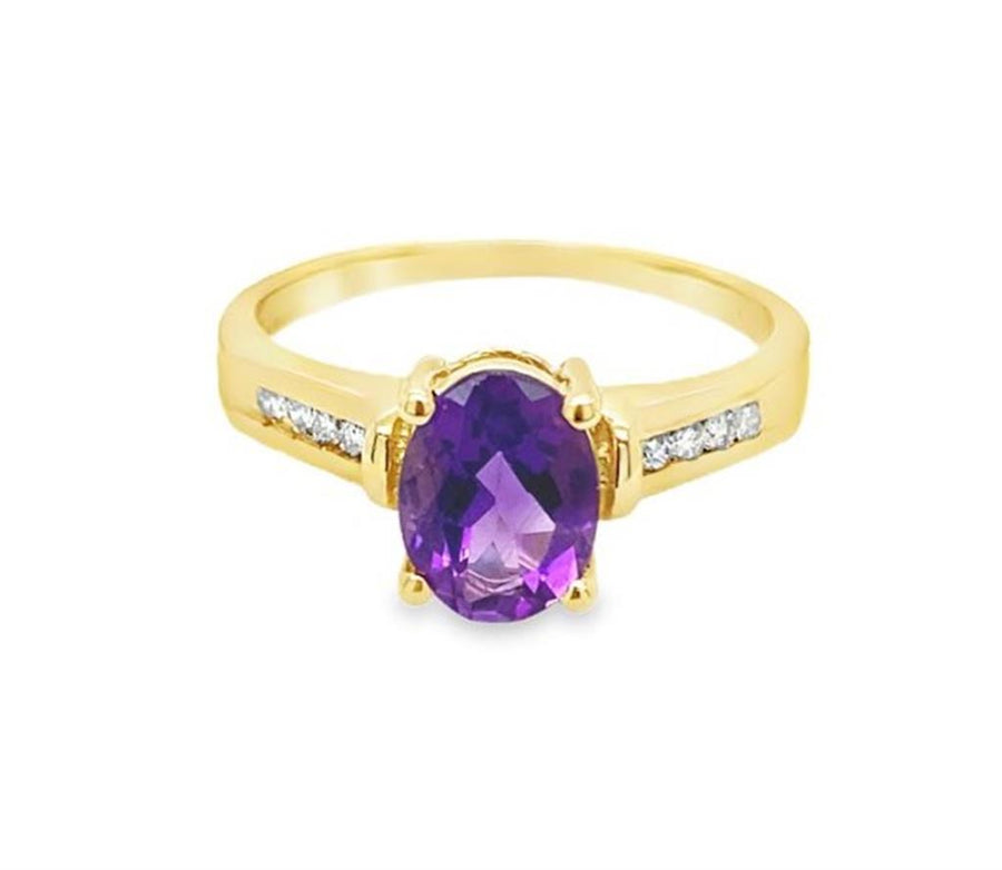 Yellow 10 Karat Prong Set Oval And Channel Shank Ring Estate Jewelry S