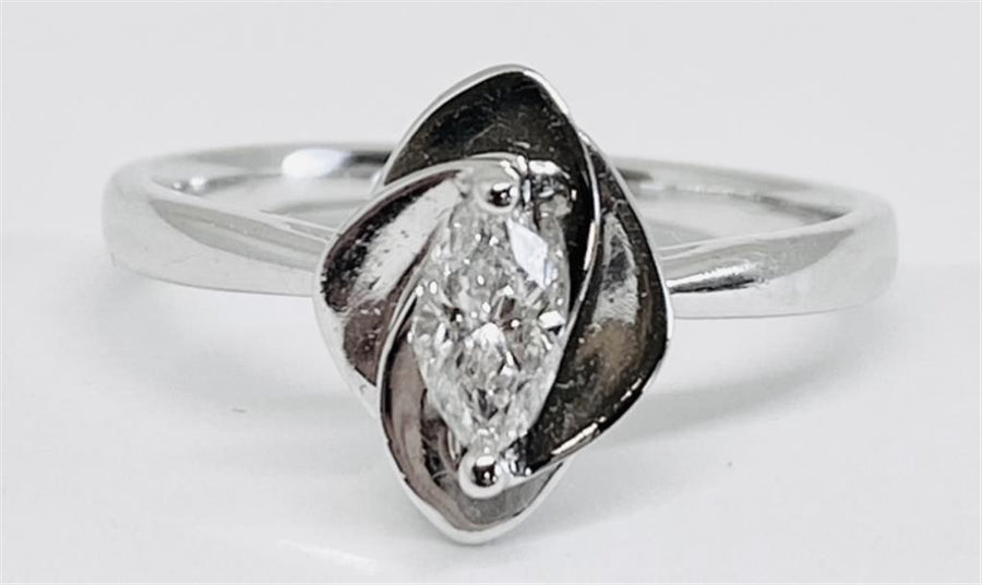 Lady's White 14 Karat Floral Engagement Ring With One 0.30Ct Marquise