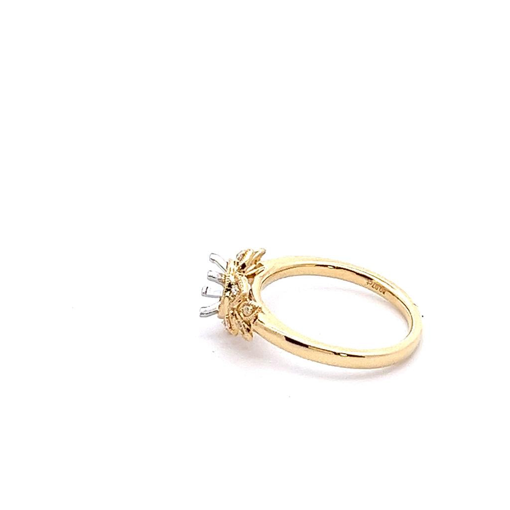 Lady's Yellow 18 Karat Milgrain Floral-style Halo Semi-Mount Ring