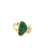 Yellow 14 Karat Doublet Ring Estate Jewelry Size 6.75 1 Oblong Oval Opal
4=0.16tw Round Diamonds Gram Weight: 6.48