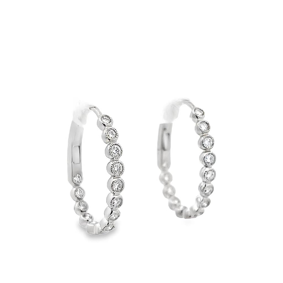 Lady's White 18 Karat Inside Out Milgrain Bezel Oval Hoop Earrings 28