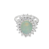 Estate Double Diamond Halo Opal Ring