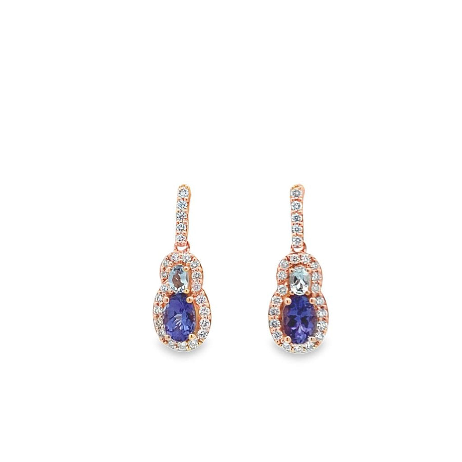 Rosé 14 Karat Le Vian Dangle Earrings w/ Friction Push-Backs Estate Je