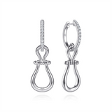 Lady's White Sterling Silver Huggie Drop Stirrup Earrings Earrings 28