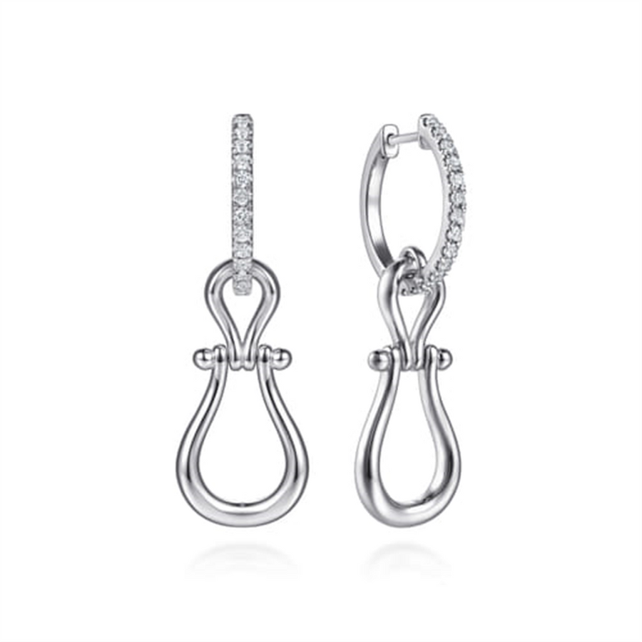 Lady's White Sterling Silver Huggie Drop Stirrup Earrings Earrings 28