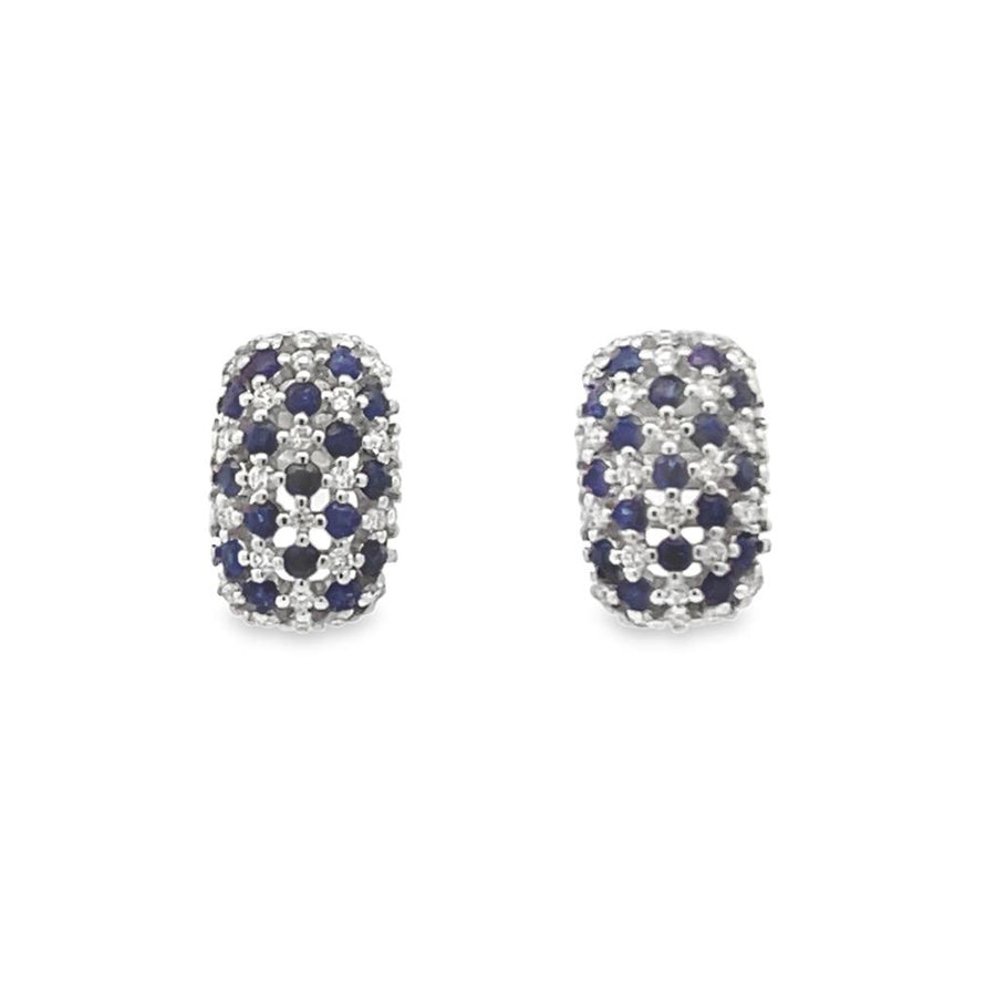 Lady's White 14 Karat Checkerboard Earrings With 34 = 0.25Tw Round Sap