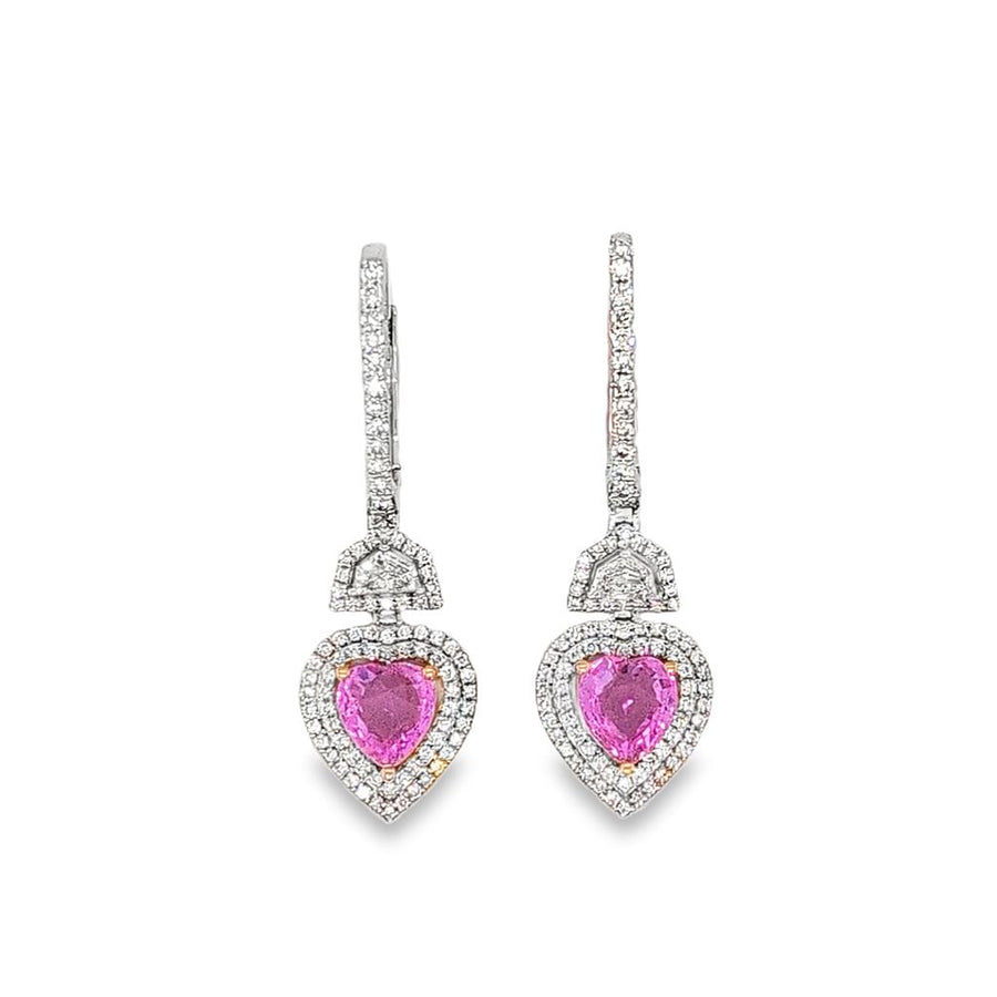 Heart Shaped Pink Sapphire Drop Earrings