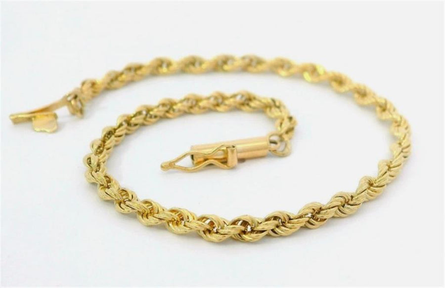 Yellow 14 Karat Diamond Cut 3.50mm Solid Rope Chain Bracelet w/ High P