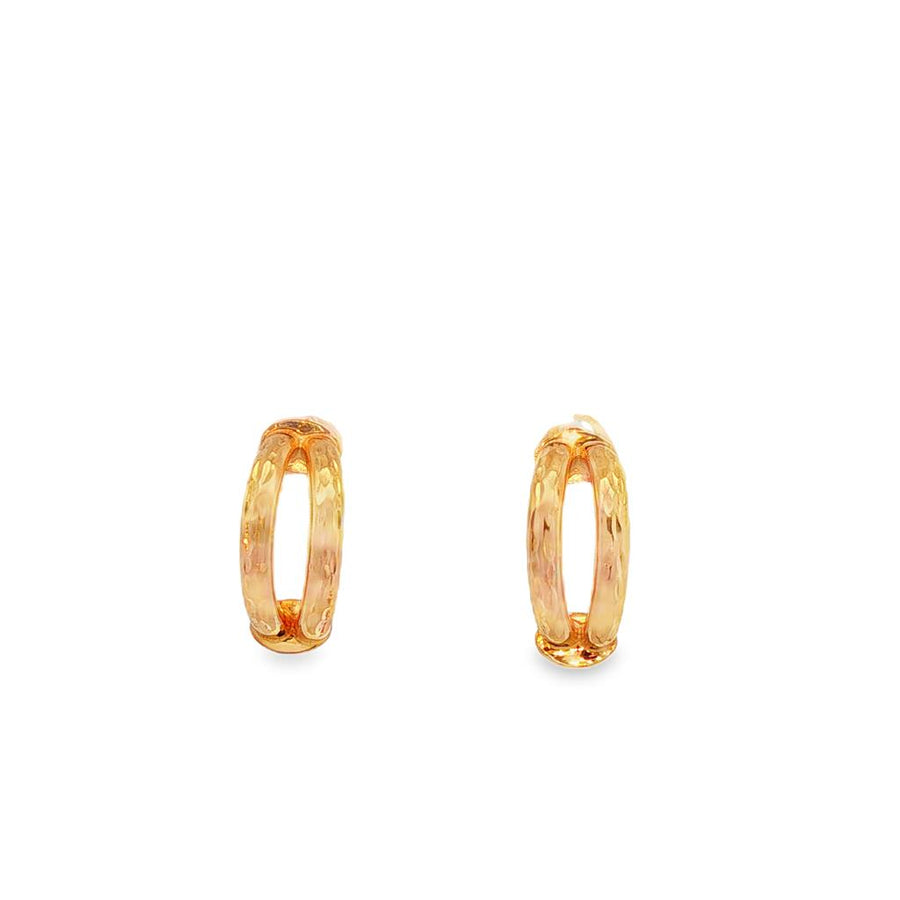 Yellow 14 Karat Diamond Cut 6X14.50mm Diamond Cut Open "J" Hoop Huggie