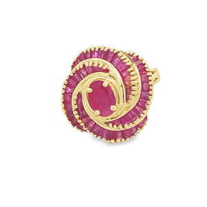 Yellow 14 Karat Ruby Swirl Ring Estate Jewelry Size 6 With One 0.80CT