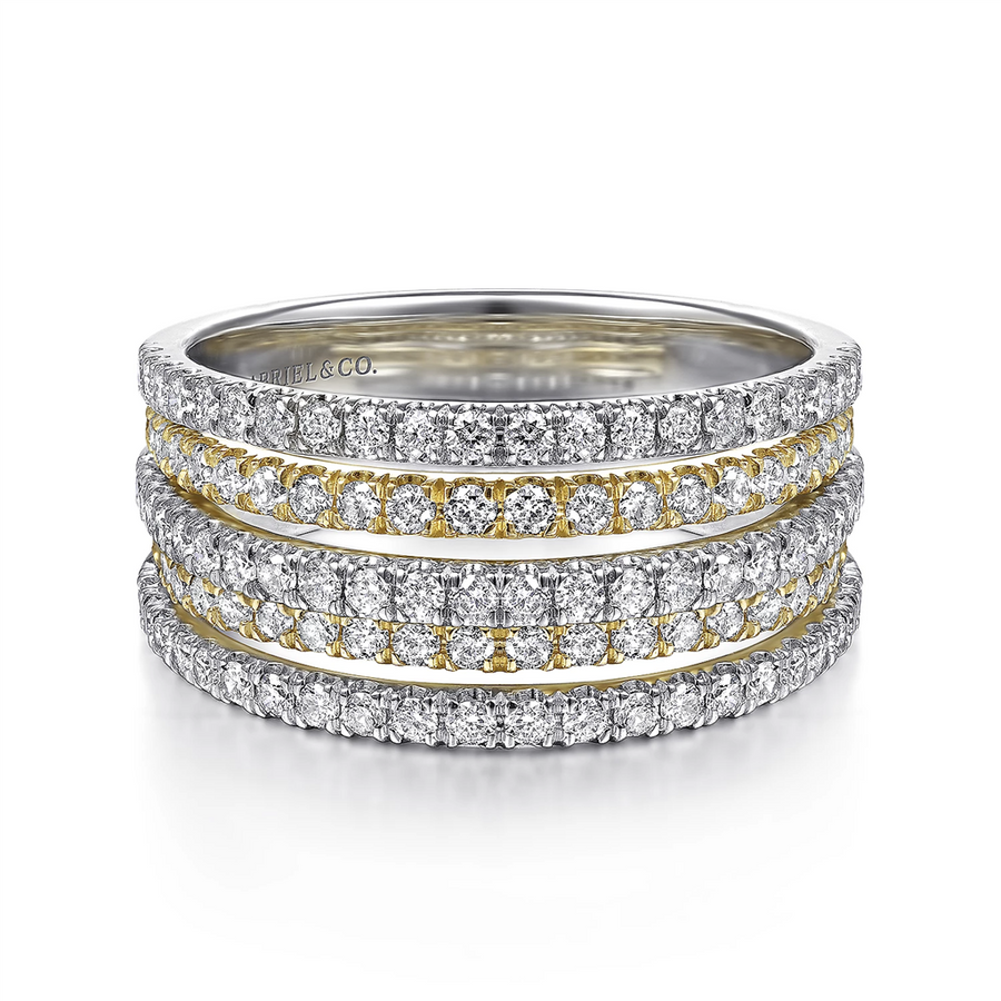 Gabriel & Co. Fashion 14K Yellow-White Gold Layered Wide Band Diamond Ring