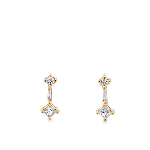 Yellow 14 Karat Round/Baguette/Princess Cut Diamond Stick Earrings Est