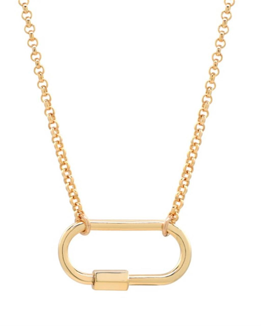 Yellow 14 Karat Oval Carabiner Lock On Rolo Chain Gold Necklaces Lengt