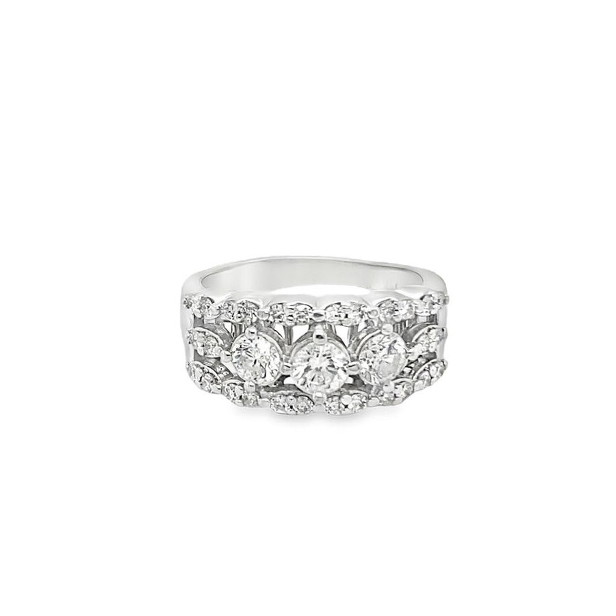 Estate Three Stone Diamond Wide Band Engagement Ring