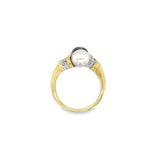 Yellow 10 Karat Bypass Ring Estate Jewelry Size 6.25 one 6.50x6.50mm Round White Pearl
one 6.50x6.50mm Round Grey Pearl
6=0.03tw Round Diamonds Gram Weight: 3.8