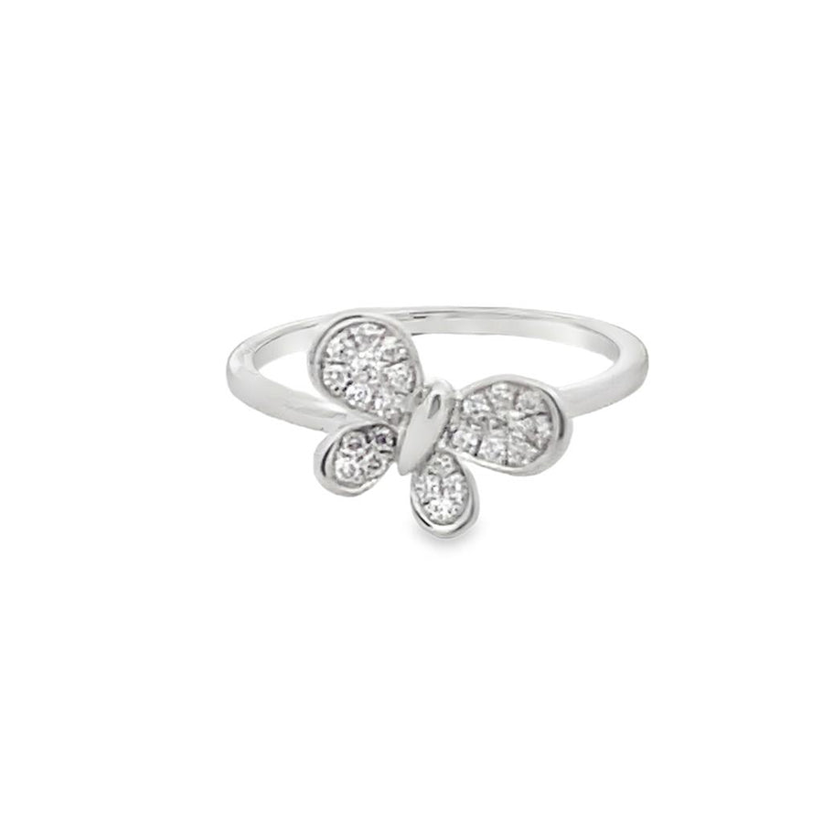 Lady's White 14 Karat Butterfly Fashion Ring Size 6.5 With 24 = 0.15Tw