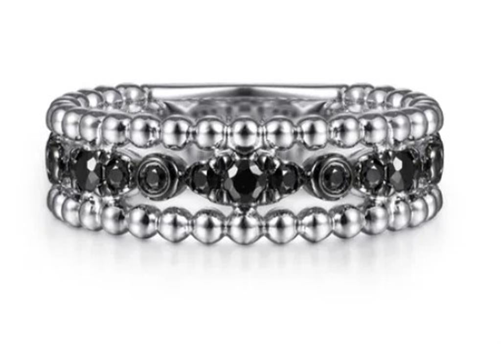 Sterling Silver Black Spinel Bujukan Stackable Ring Size 6.5 21 = 0.48