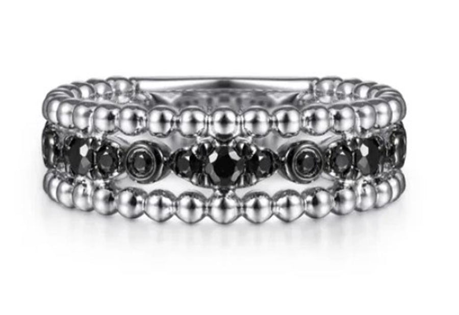 Sterling Silver Black Spinel Bujukan Stackable Ring Size 6.5 21 = 0.48