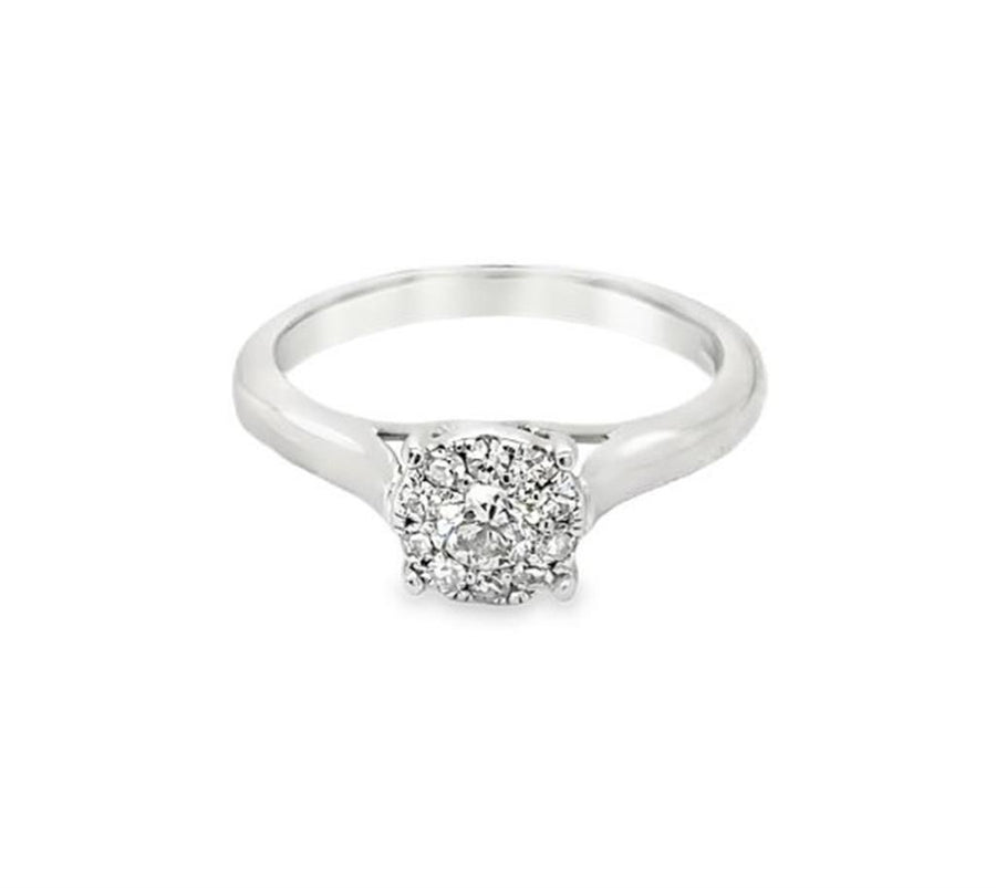 White 14 Karat Trellis Cluster Solitaire Estate Jewelry Size 7 With 11