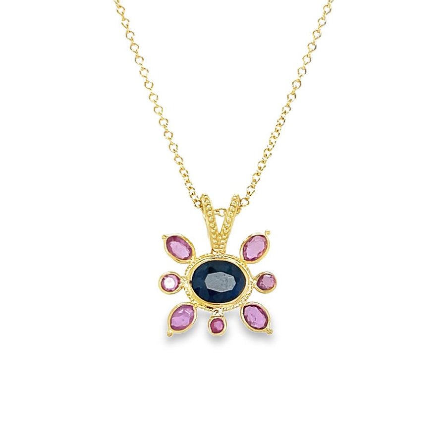 Estate Milgrain Fancy Sapphire Burst Necklace