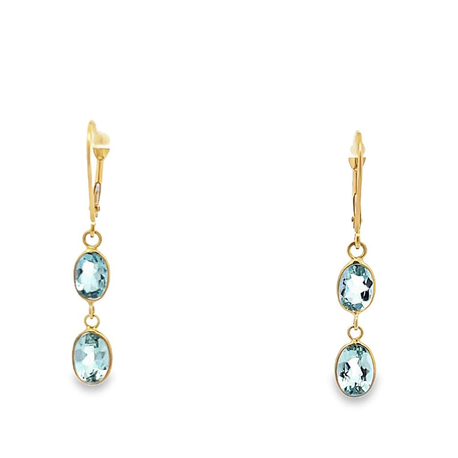 Lady's Yellow 14 Karat Bezel Lever Back Dangle Earrings 4 = 2.68tw Ova