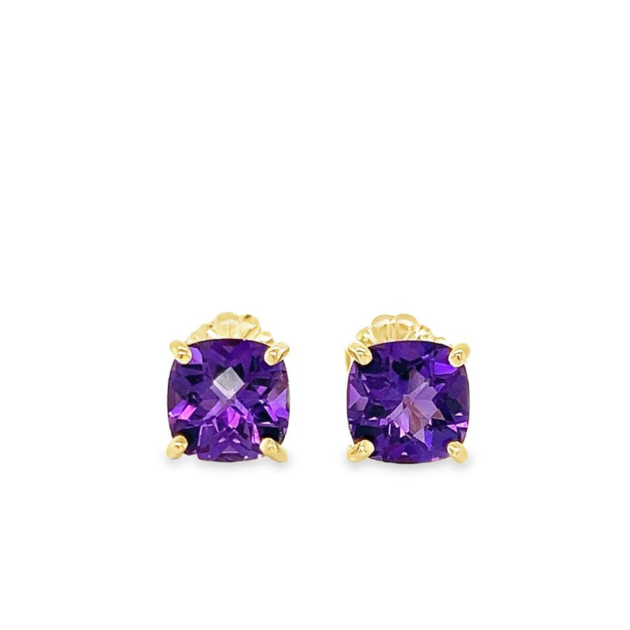 Estate Solitaire Amethyat Stud Earrings